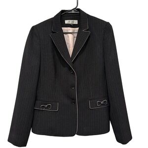 Tahari Womens Black Pinstripe Blazer Jacket Bow Pockets Size 10 Valentine's Day